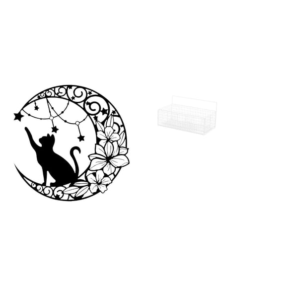Metal Black Cat Wall Art Storage Basket Organizer Iron Material for Kitchen Bathroom Living Room Cat Lovers Decor