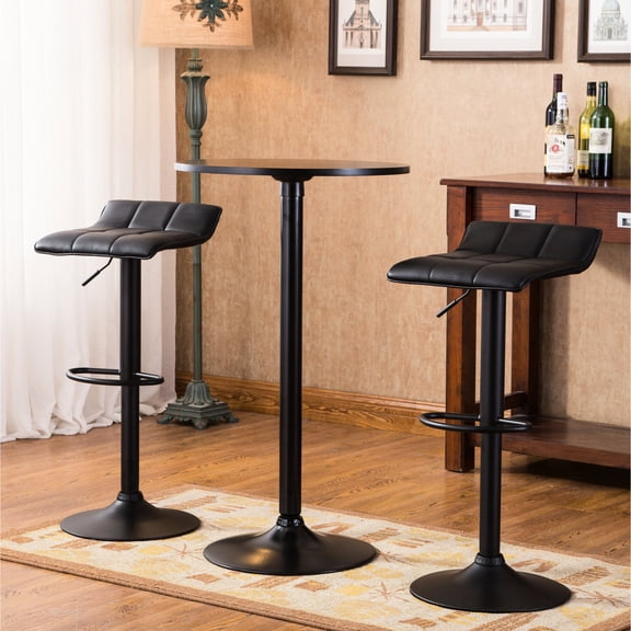 Metal Black Dining Table with 2 Leather Swivel Stools / Serves Dining Well