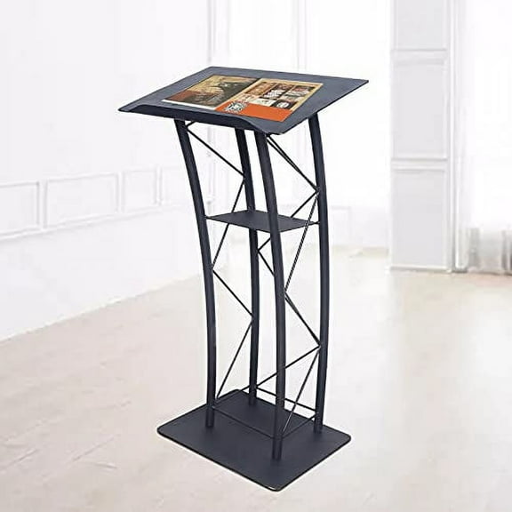 Metal Black Podium Conference Presentation Pulpit School Office Church Lectern,Curved Design Cup Holder Design, Wrought Paint Curved Podium, Schools, Churches, Meeting Rooms