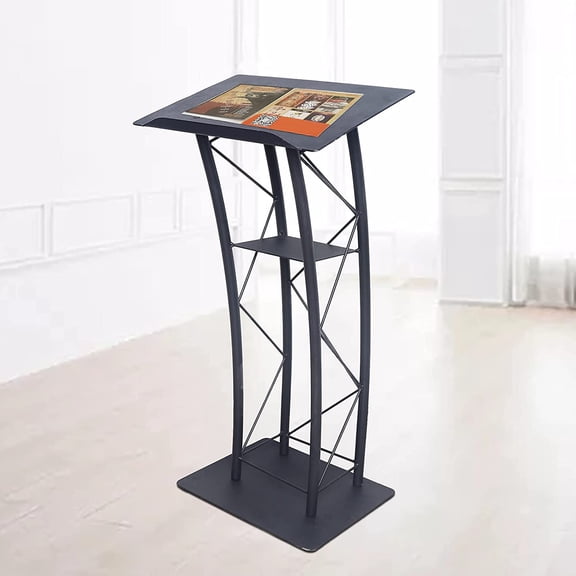 Metal Black Podium Conference Presentation Pulpit School Office Church Lectern,Curved Design Cup Holder Design, Wrought Paint Curved Podium, Schools, Churches, Meeting Rooms