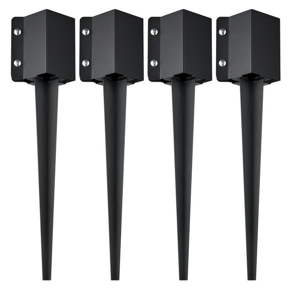 Metal Black Powder Coated Fence Post Anchor Ground Spike 4 Pack 24x4x4 Inches Outer Diameter 3.5x3.5 Inches Inner Diameter for Mailbox Deck Garden Railing