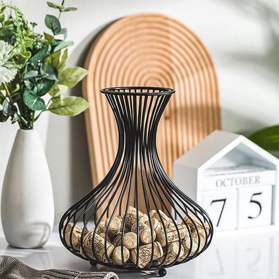 Metal Black Wine Cork Display Holder, Rustic Wine Stopper Collector, D rative Free Standing Cork Storage Rack Catcher Container Cage, Holds 150 Wine Corks