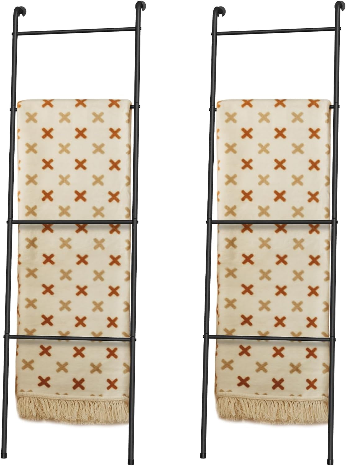 Metal Blanket Ladder Set of 2 Black Blanket Ladders for The Living Room Towel Ladder Rack Holder for Bathroom Bedroom (Black)