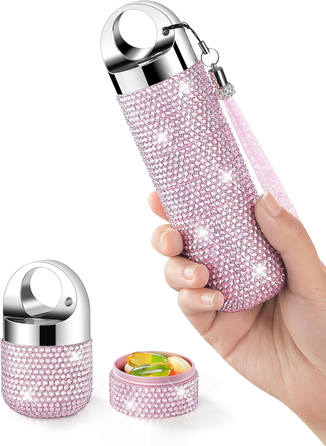 Metal Bling Pill Organizer, Travel Waterproof Weekly Pill Box, Portable Large Aluminum Alloy Pill Case Container, BPA Free 7 Day Daily Medicine Organizer Holder for Vitamin,Fish Oil,Supplement