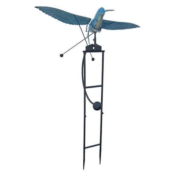 Metal Blue Flying Rustic Hummingbird Rocker Kinetic Balancer Garden Stake