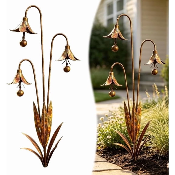 Metal Bluebell Garden Stake Triple Flower Outdoor Yard Decor