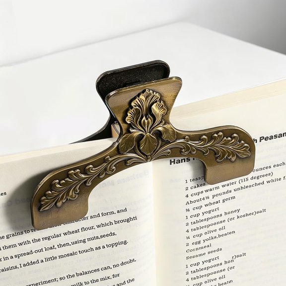 Metal Book Page Holder, Vintage Flower Iris Clip for Hands-Free Reading