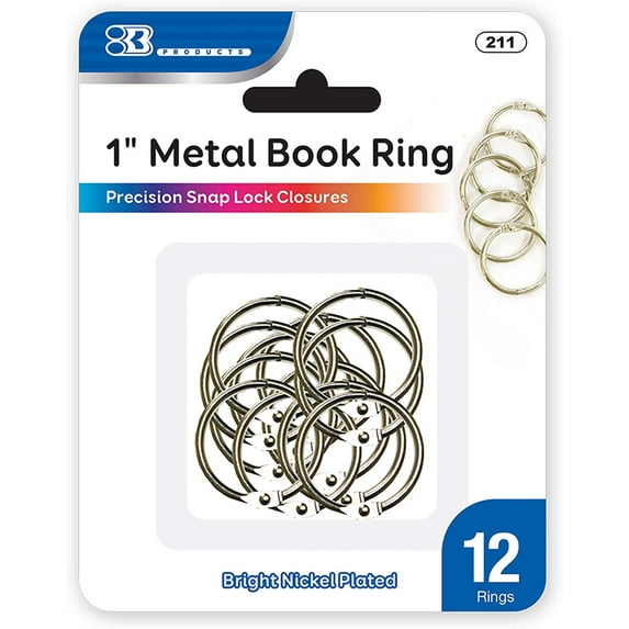 Metal Book Rings, Loose Leaf Binder Book Flash Cards Keychain Flashcards Index Card Key Ring for School Home Office (12/Pack) 1 Inch
