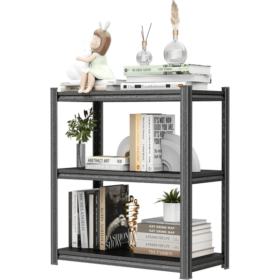 25"W*14"D*32"H Metal Book Shelf, 3 Tier Bookshelf, Bedroom Organization and Storage Rack, Adjustable Storage Shelves Industrial Tall Bookcase Display Shelves for Living Room Home Office, Black
