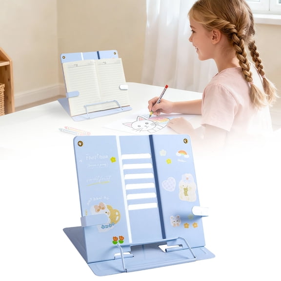 Metal Book Stand Holder with Page Clips, Adjustable Reading Rest for Cookbooks & Documents, Sturdy Desk Organizer for Students, Type A