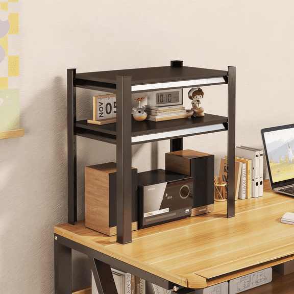 Metal BookShelf, 22"H x 16"W Industrial Bookshelves, Steel Storage Shelf for Books, Adjustable Standing Book Shelf for Living Room, Bedroom, Office, Library, Tool-Free Assembly, Black(2-Tier)