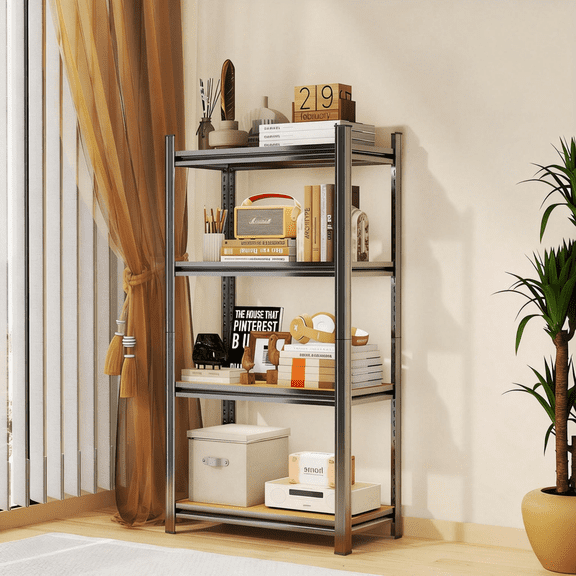 Metal BookShelf, 44"H x 24"W Industrial Bookshelves, Heavy Duty Steel Storage Shelf for Book, Adjustable Standing Book Shelf for Living Room, Bedroom, Office, Library, Tool-Free Assembly(4-Tier)