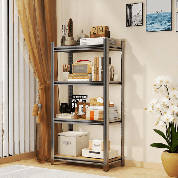 Metal BookShelf, 54"H x 16"W Industrial Bookshelves, Heavy Duty Steel Storage Shelf for Book, Adjustable Standing Book Shelf for Living Room, Bedroom, Office, Library, Tool-Free Assembly(4-Tier)