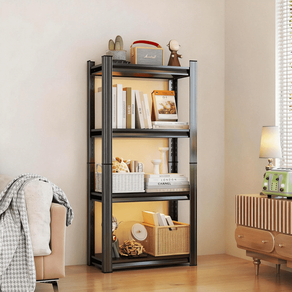 Metal BookShelf, 54"H x 20"W Industrial Bookshelves, Heavy Duty Steel Storage Shelf for Book, Adjustable Standing Book Shelf for Living Room, Bedroom, Office, Library, Tool-Free Assembly(4-Tier)