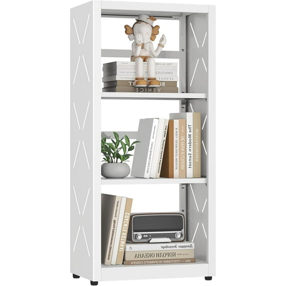 Metal Bookcase, Small Bookshelf with Adjustable Shelves, Narrow White Book Shelf, 3 Tier Bookshelf for Living Room, Home Office