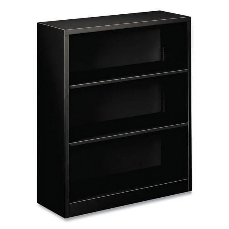 Metal Bookcase, Three-Shelf, 34.5w x 12.63d x 41h, Black Metal Bookcase, Three-Shelf, 34.5w x 12.63d x 41h, Black