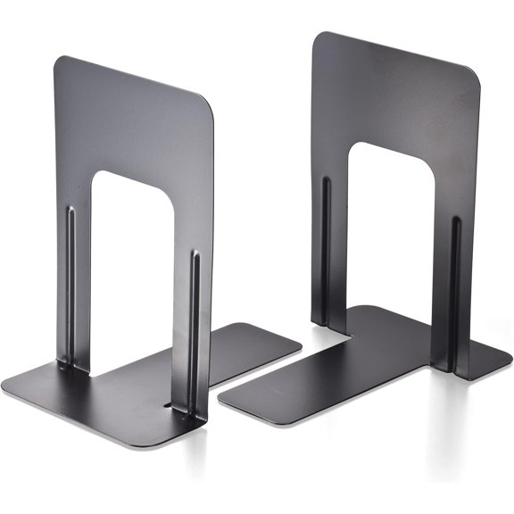 Metal Bookends, 9-Inch Steel Book Ends for Shelves, Non-Skid Book Support for Books, Binders, and Office Organization, Black