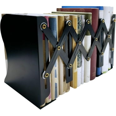 Metal Bookends, Book Ends for Heavy Books, Adjustable Book Holder for Shelves, Book Stopper for Home/School/Office, Extends up to 19 inches, Black