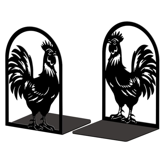 Metal Bookends Heavy Duty Study Book Support Stoppers for Office Desk Shelf Room 5.3"x4.3"x7.9" Cast Iron Simple Tall Bookends (Rooster)