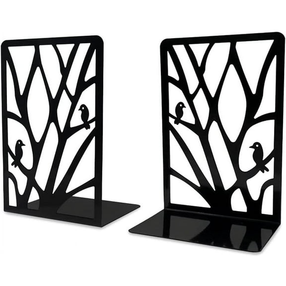Metal Book Ends Non Slip,Heavy Duty Book Holder for Shelves, Decorative Book Ends Stand to Hold Books,Tree Design Book Holder Stopper for Desk Bookshelf Home Office School(Black)