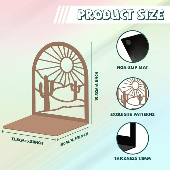 Metal Bookends for Shelves Modern Decor Heavy Duty Study Book Support Stoppers for Office Desk Shelf Room 5.3"x4.3"x6.1" Cast Iron Simple Brown Book Ends 1 Pair (Landscape)