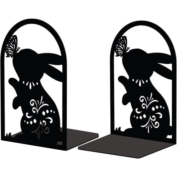 Metal Bookends for Shelves Modern Decorative Heavy Duty Study Book Support Stoppers for Office Desk Shelf Room 4.7"x3.5"x7.9" Cast Iron Simple Bookends 1 Pair (Rabbit and Butterfly)