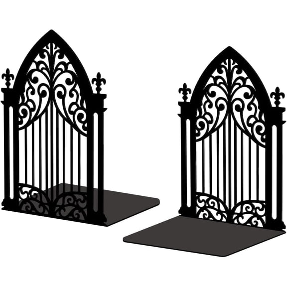 Metal Bookends for Shelves Modern Decorative Heavy Duty Study Book Support Stoppers for Office Desk Shelf Room 5.3"x4.3"x7.3" Cast Iron Simple Tall Bookends 1 Pair (Gothic Gate) Black