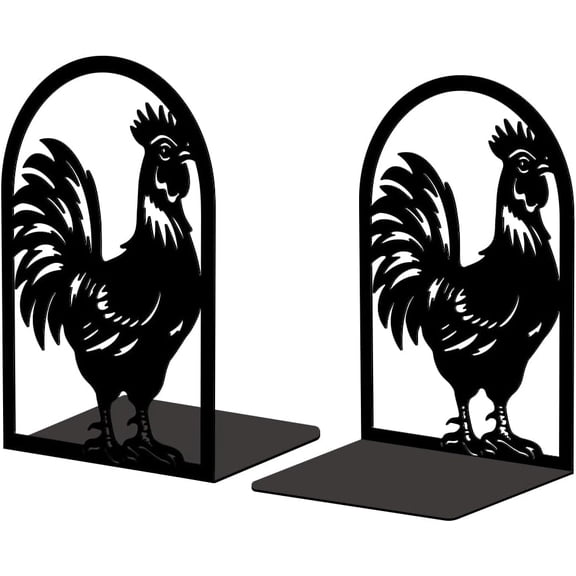 Metal Bookends for Shelves Modern Decorative Heavy Duty Study Book Support Stoppers for Office Desk Shelf Room 5.3"x4.3"x7.9" Cast Iron Simple Tall Bookends 1 Pair (Rooster)