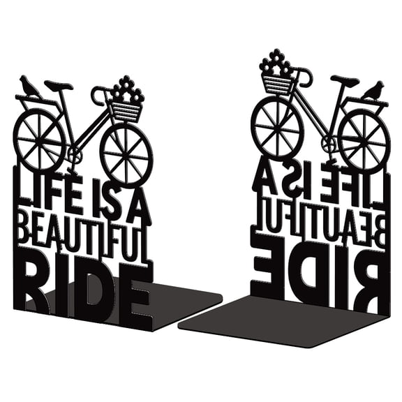 Metal Bookends for Shelves Modern Decorative Heavy Duty Study Book Support Stoppers for Office Desk Shelf Room 5.3"x4.3"x7.9" Cast Iron Simple Tall Bookends 1 Pair (Bicycle) DIY