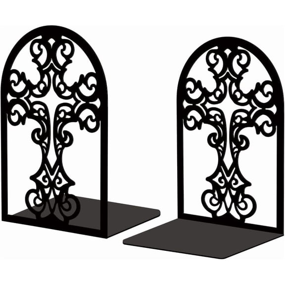 Metal Bookends for Shelves Modern Decorative Heavy Duty Study Book Support Stoppers for Office Desk Shelf Room 5.3"x4.3"x7.9" Cast Iron Simple Tall Bookends 1 Pair (Cross)