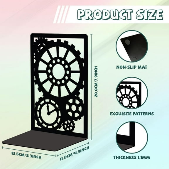 Metal Bookends for Shelves Modern Decorative Heavy Duty Study Book Support Stoppers for Office Desk Shelf Room 5.3"x4.3"x7.9" Cast Iron Simple Tall Bookends 1 Pair (Steampunk Gear)