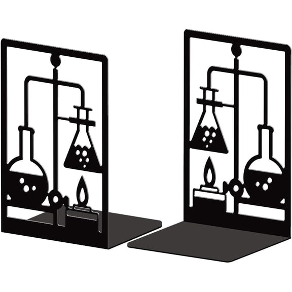Metal Bookends for Shelves Modern Decorative Heavy Duty Studyfor Office Desk Shelf Room 5.3"x4.3"x7.9" Cast Iron Bookends 1 Pair (Chemistry and Lab Bottles) Black DIY
