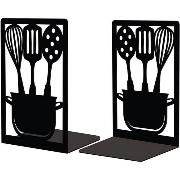 Metal Bookends Stopper Holder Stand for Shelves, 4.7"x3.5"x7" Heavy Duty Decorative Creative Study Kitchenware Bookends for Kitchen cookbooks for Small Cook Books, 1 Pair (Kitchenware)