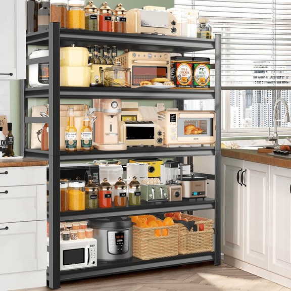 Metal Bookshelf,78" H Open Bookshelves with Modern Industrial Adjustable Bookshelves,Heavy Duty Bookcases for Bedroom,Office,Living Room,Black (48" Wx 18"D / 5Tier with Fence)