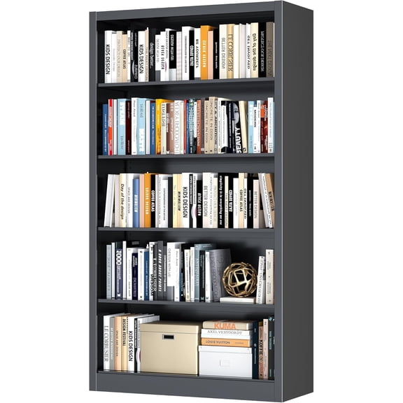 Metal Bookshelf,Adjustable 5-Tier Bookcase with High Weight Capacity,Bookshelves and Bookcases for Living Room,Office,Library,Black Book Shelf