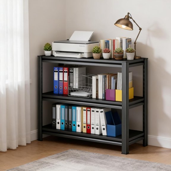 Metal Bookshelf,Tall Book Shelf & Tall Printer Stand, H Industrial Large Printer Stand for Office, Home, Living Room - Adjustable Storage Rack, Easy Assembly