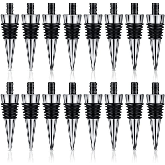Metal Bottle Stopper Blank Stainless Steel Wine Bottle Stopper Kit Reusable Wine Saver Corks Chrome Bottle Stopper Set Hardware for Wedding Wine Party Bar Turning (16 Pieces,8 x 1.25 Thread Size)