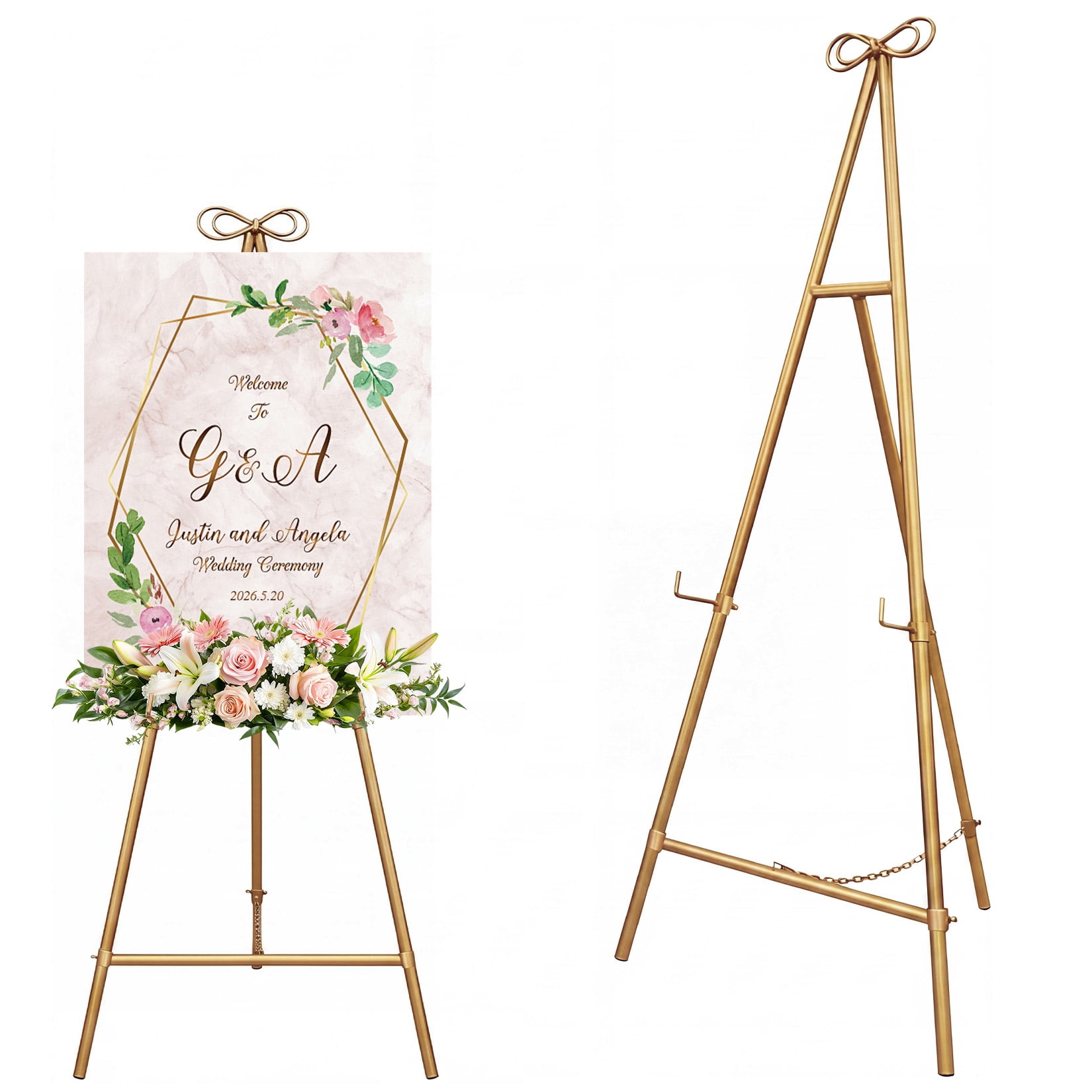 Metal Bow Wedding Welcome Sign Easel, Adjustable Display Stand with ...
