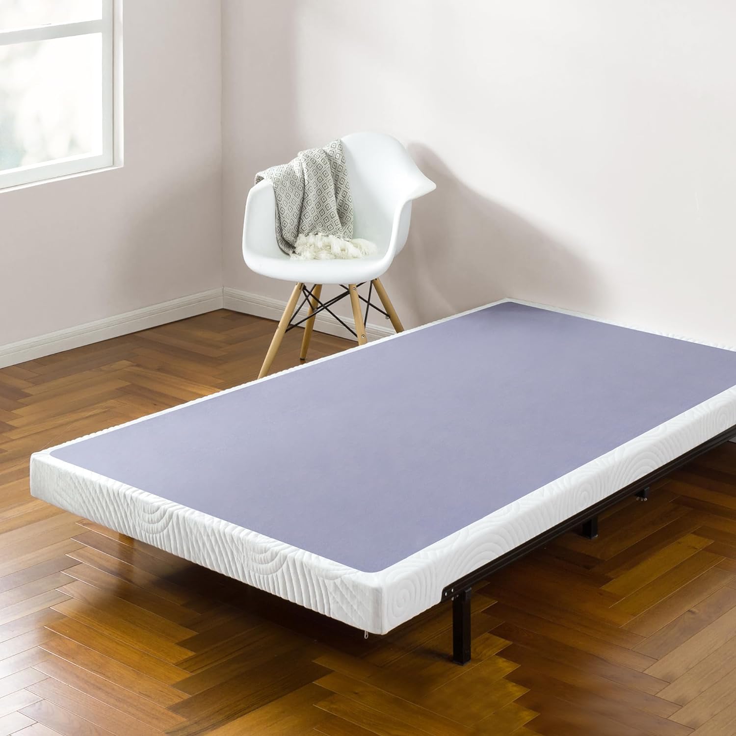 Metal Box Spring with Wood Slats, 4 Inch Mattress Foundation, Sturdy