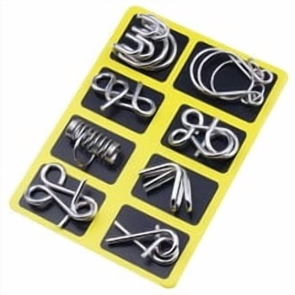 Metal Brain Teaser Puzzle Ring Set - Interwoven Metal Chinese Puzzle Game for Kids & Adults, Educational Thinking Brain Teaser Toy, Challenging Iron Ring Puzzle for Entertainment and Gift Yellow