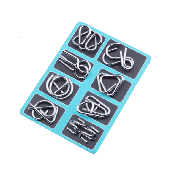 Metal Brain Teaser Puzzles Ring, 3D Interlocking Metal Wire IQ Logic Game, Challenging Iron Ring Puzzle for Kids Adults, Educational Party Favor Travel Thinking Toy 8pcs blue