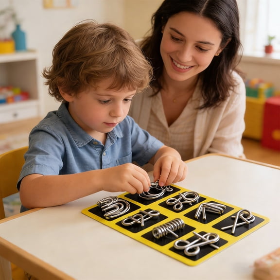 Metal Brain Teaser Puzzles Ring Educational Toys, Steel IQ Games Physics Mind Metal Puzzles for Adults, Unlock Interlock Game, Brain Teaser Puzzle for Party Favor