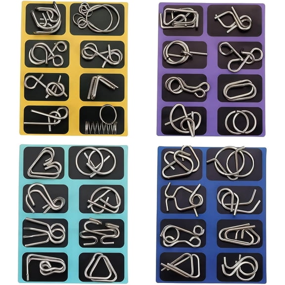 Metal Brain Teaser Puzzles, Set of 32 with Pouch, Steel IQ Games Physics Mind Metal Puzzles for Adults, Basket Stocking Stuffers for Boys Girls Adults Challenge Gifts