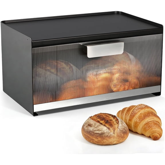 Metal Bread Box for Kitchen Countertop, 10 Quart Morden Bread Storage Container for Homemade Bread, No Assembly Required, Easy Cleaning, Never Cracks, Black
