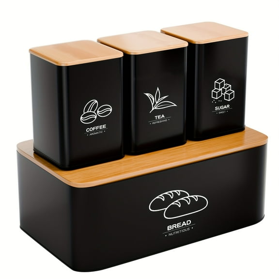 Metal Bread Box for Kitchen Countertop with Coffee Sugar Tea Kitchen Organizer with Lid Kitchen Bread Box And Jar Set, Classic Bread Jar with Lid for Bread, Large Capacity