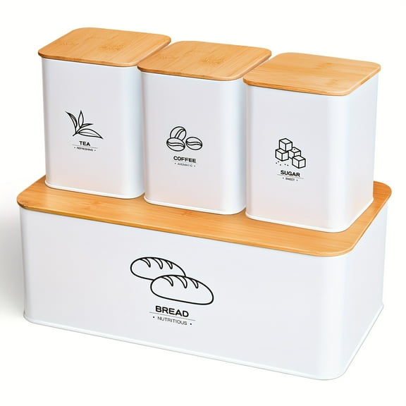 Metal Bread Box for Kitchen Countertop with Coffee Sugar Tea Kitchen Organizer with Lid Kitchen Bread Box And Jar Set, Classic Bread Jar with Lid for Bread, Large Capacity