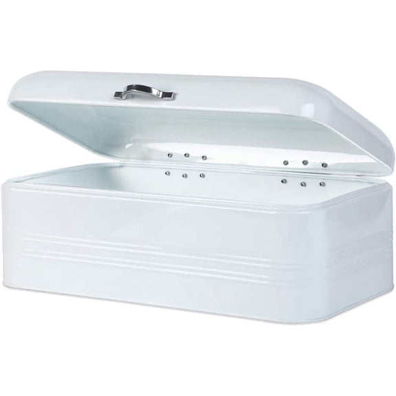 Metal Bread Storage Box With Lid 16.3" x 9" x 6.7" White Large Kitchen Countertop Organizer For Buns And Pastries