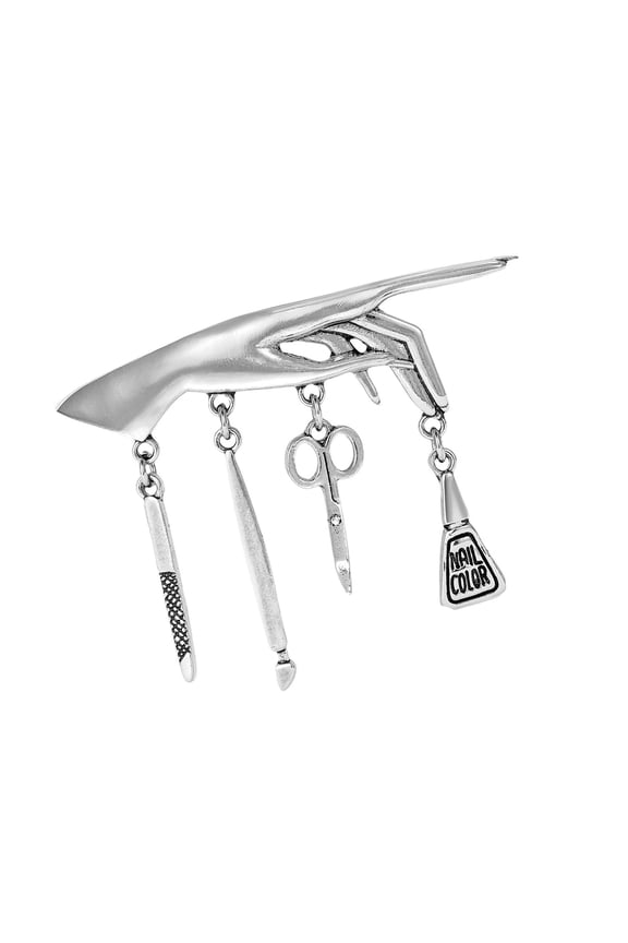 Metal Brooch Pin Depicting Nails Polishing Tools Art And Tassels Decoration For Denims Jackets Unisex Jewelry