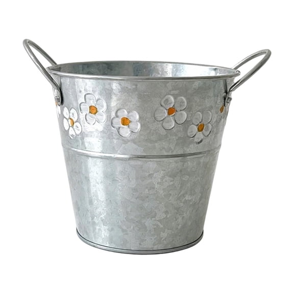 Metal Bucket Planter with Handle French Style Farmhouse Planter Pots Daisy Embossed Garden Flower Pot for Home Decoration Wedding Window