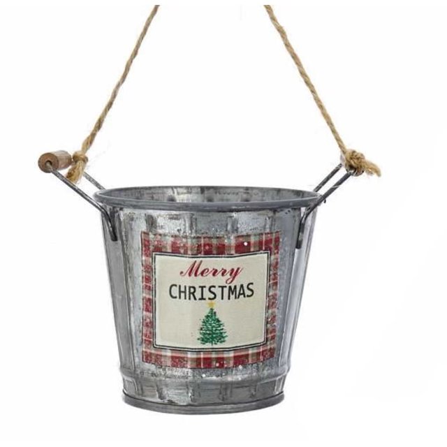Metal Bucket With Saying Ornament Merry Christmas